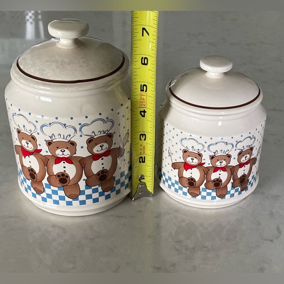 Vintage B & D Large Canister Cookie Jar 3 Dance Bears Chef Hat Japan Ceramic - Picture 3 of 11